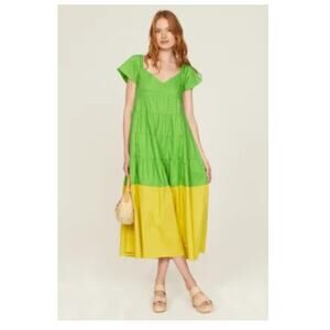 Donna Morgan Green Colorblock Maxi Dress Green Yellow Size 8 Stain